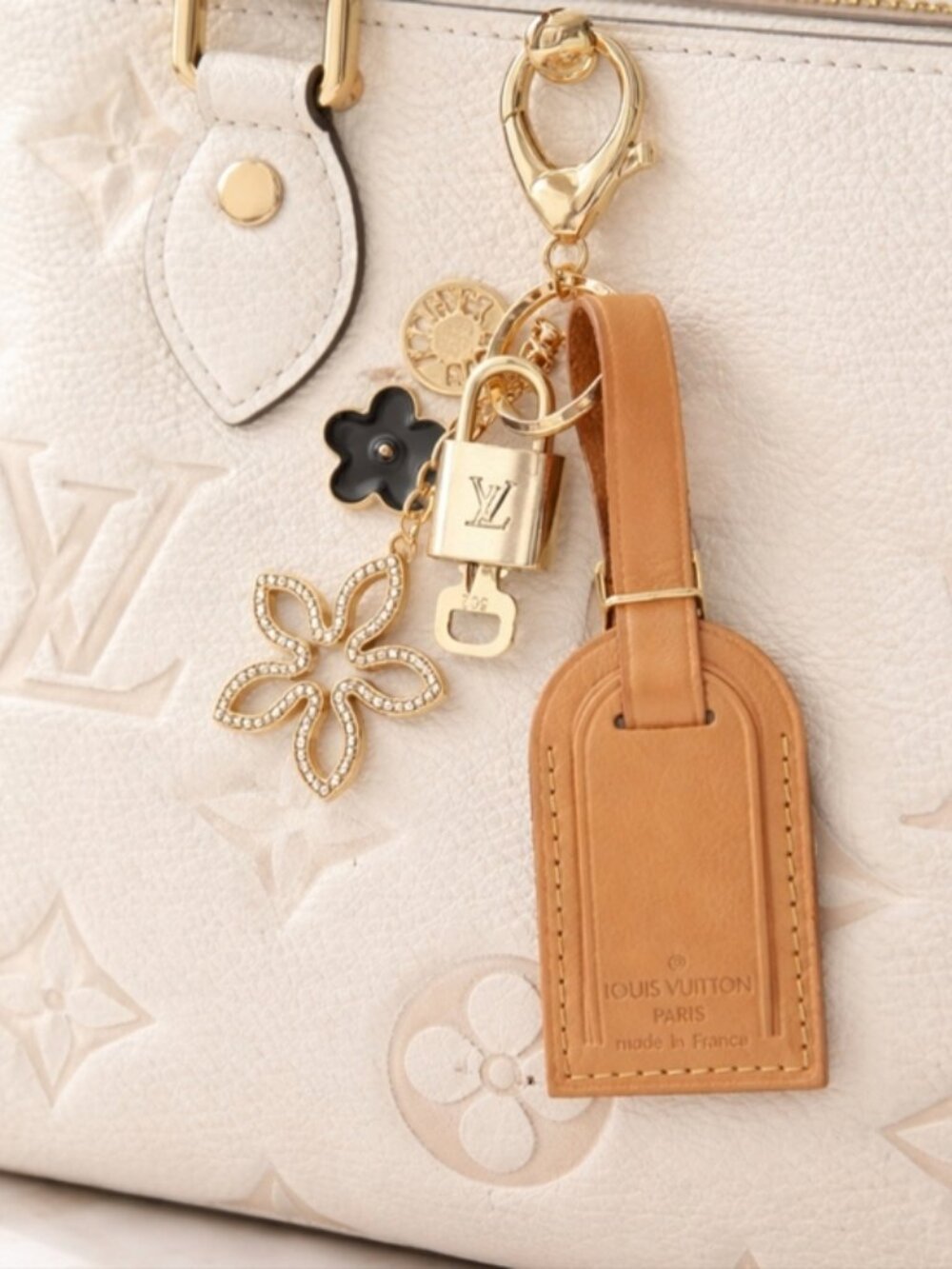Authentic Louis Vuitton Luggage Nametag and Gold Padlock with Unbranded Keycharm